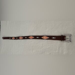 Guess Brown and Orange Beaded Belt with Southwestern Design